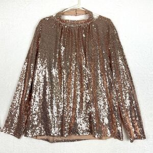 Eloquii Elements Open Cowl Back Sequin Blouse Top NWT Womens Size 20 Rose Gold